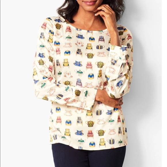 Talbots Teacup & Chair Novelty Blouse - Picture 1 of 1